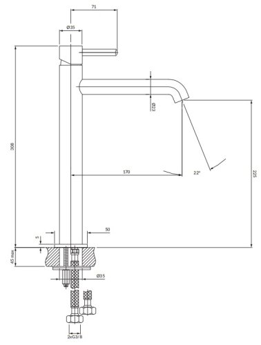 змішувач для умивальника Omnires Y graphite високий (Y1212GR)
