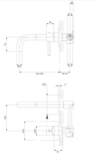 змішувач для умивальника Omnires Y прихованого монтажу brushed gold (Y1215HGLB)