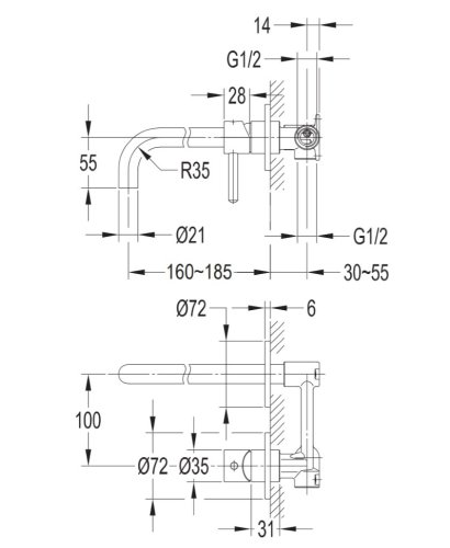 змішувач для умивальника прихованого монтажу Omnires Y nickel (Y1215HNI)