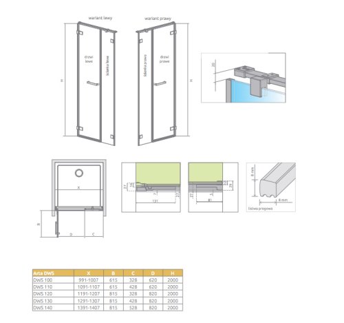 передняя стенка Radaway Arta DWS/L 41,5x200 стекло прозрачное левая (386092-03-01L)
