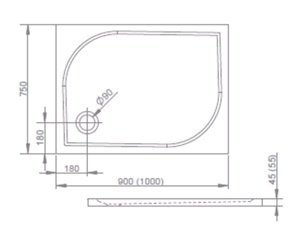 піддон Radaway Delos D, лівий 90x75 (4D97514-03L)