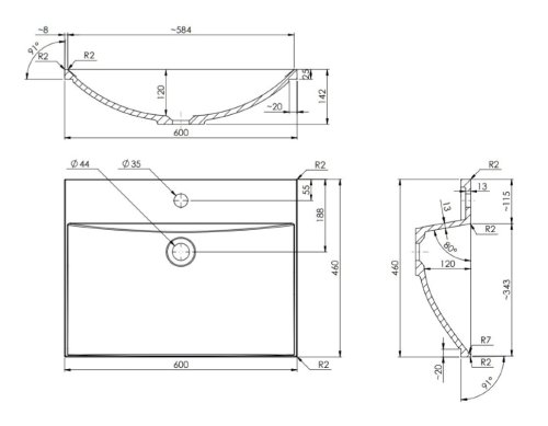 умывальник Omnires Naxos 46x60 white (NAXOSF600BP)
