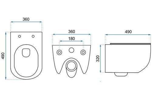 унитаз Rea Carter подвесной, без ободка, сиденье дюропласт soft close (REA-C1450)