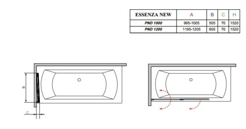 штора для ванны Radaway Essenza New PND 100x150 стекло прозрачное правая (207210-01R)