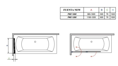 штора для ванны Radaway Fuenta New PND 120x150 стекло прозрачное левая (208212-01L)