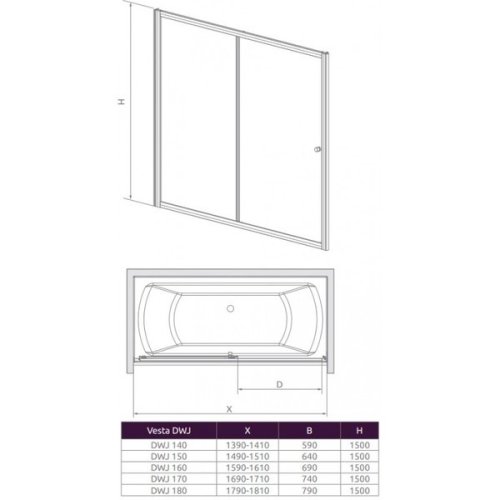 штора для ванны Radaway Vesta DWJ 160x150 стекло прозрачное (209116-01-01)