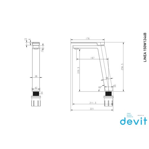 Смеситель для умывальника Devit Linea 150W1246B