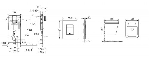 Комплект унитаза с инсталляцией 4 в 1 Grohe QuickFix Solido Even (UA38971966B)