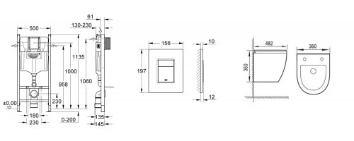 Комплект унитаза с инсталляцией 4 в 1 Grohe QuickFix Solido Even (UA38971966C)