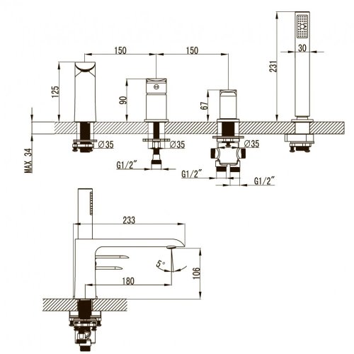 Смеситель для ванны Devit Iven 43128141