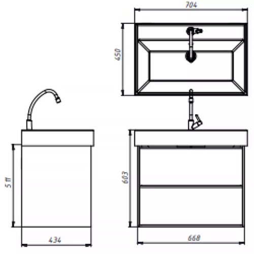 Тумба с умывальником Devit Quadra 083070W
