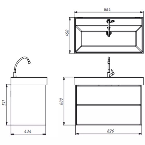 Тумба с умывальником Devit Quadra 083085G