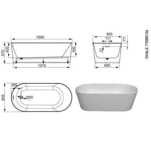 Ванна Devit Ovale 170х80 17080136