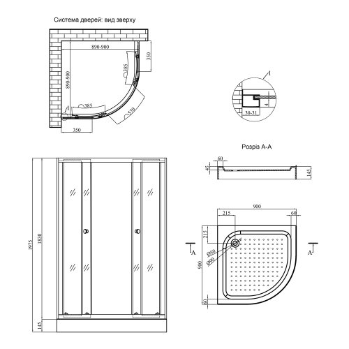Душевая кабина Kroner KRP Harz - CFF 90x90 см