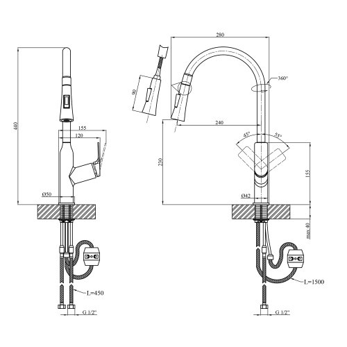 Смеситель для кухни Kroner KRP Graz - GRP030-T