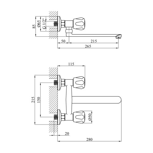 Смеситель для кухни настенный Kroner KRP Hamburg - C040