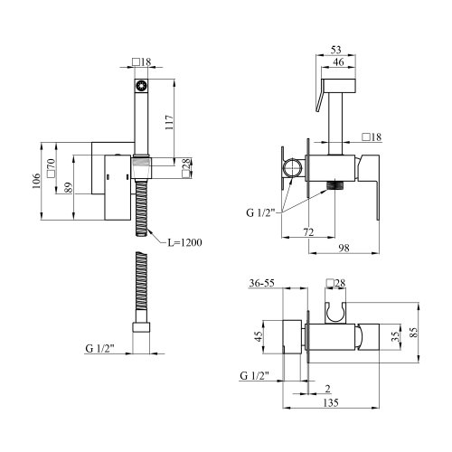 Смесители с гигиеническим душем Kroner KRP Bidet - C083