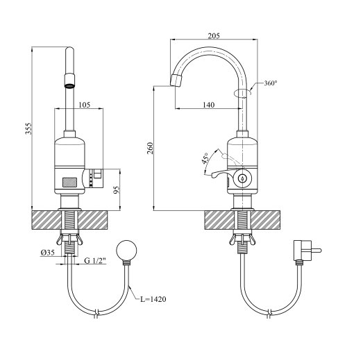 Проточный водонагреватель Kroner KRM Volt-CW090 с дисплеем