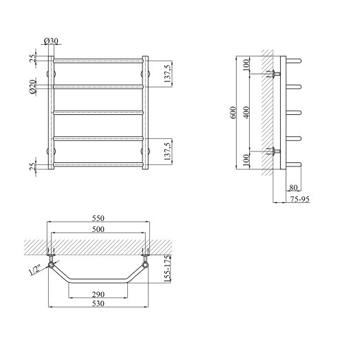 Сушарка для рушників водяна Kroner Трапеція ДТ08 600х530/5