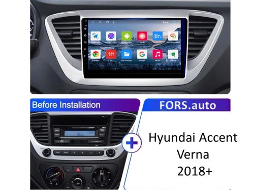Штатная магнитола FORS.auto M400 для Hyundai Accent/Verna (4+64Gb, 9") 2018+
