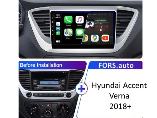 Штатна магнітола FORS.auto M500 для Hyundai Accent/Verna (4+64Gb, 9") 2018+