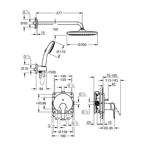 Душевая система скрытого монтажа Grohe QuickFix Start 25292000