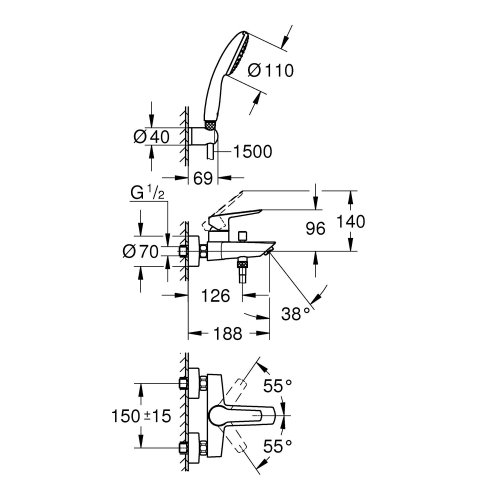Смеситель для ванны Grohe QuickFix Start 25283002