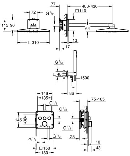 Душова система Grohe QuickFix Precision SmartControl Vitalio SmartActive 310 Cube (34875000)
