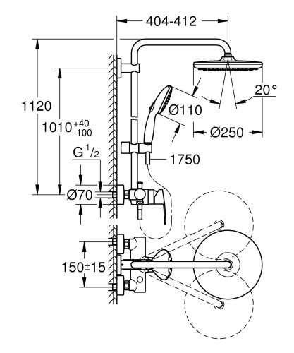Душевая система Grohe Quickfix Vitalio Start 250 с однорычажным смесителем (26679001)
