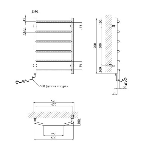 Сушарка для рушників електрична Kroner Трапеція ДТ09EL 700х500/5 EL
