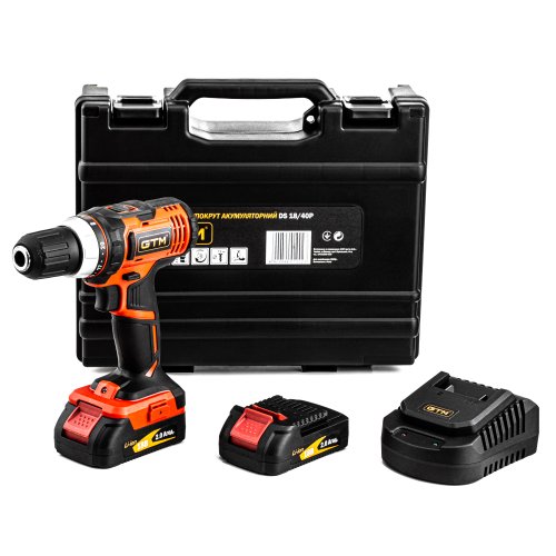 Дрель-шуруповерт акум. DS18/40P, 18В, 40Нм, 2шв+акум.2Ач-2шт, зарядное устройство