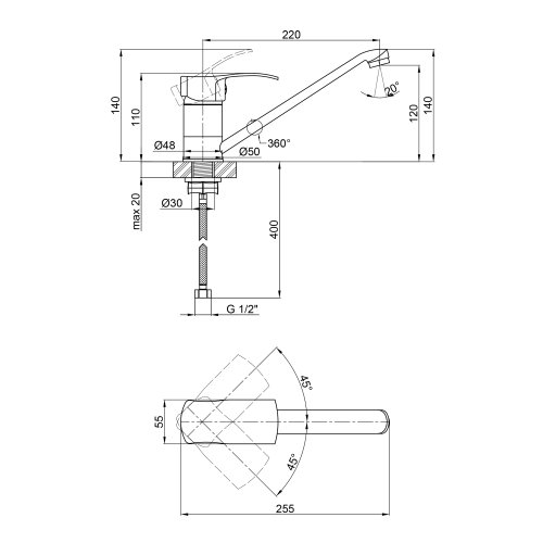 Смеситель для кухни Lidz 41 86 003 (k40) LD4186003CRM35082 Chrome