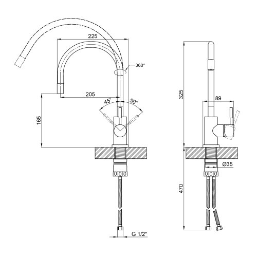 Змішувач для кухні Lidz Aria 015F3 з гнучким виливом (k35) LDARI015F3BLA43364 Black