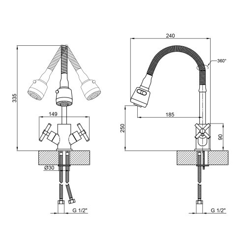 Змішувач для кухні Lidz Wind 013F4 двохвентильний з гнучким виливом LDWIN013F4CRM43391 Chrome