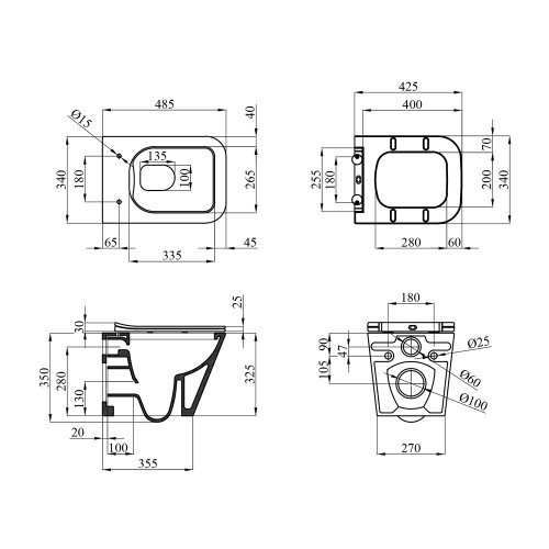 Унітаз підвісний Kroner Eifel WHI493436 RIMLESS безобідковий з сидінням Slim Duroplast / Soft-close / Quick relase