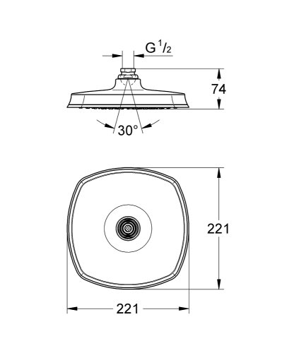 Верхний душ с 1 режимом струи Grohe Grandera 210 (27974000)