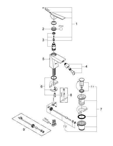 Однорычажный смеситель для биде M-Size Grohe Allure Brilliant (23117000)