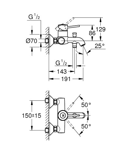 Однорычажный смеситель для ванны Grohe Start Classic (23787000)