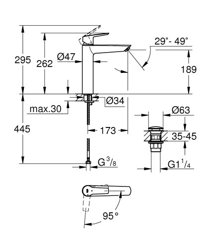 Однорычажный смеситель для раковины Grohe Start XL-размера (24165003)