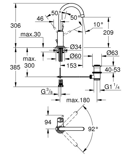 Однорычажный смеситель для раковины L-Size Grohe Atrio (32042001)