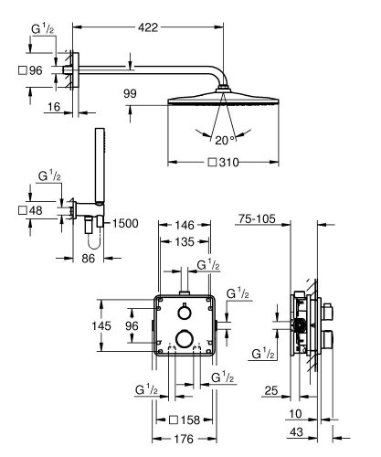 Скрытая душевая система Grohe Grohtherm Rainshower Mono 310 Cube (34870000)