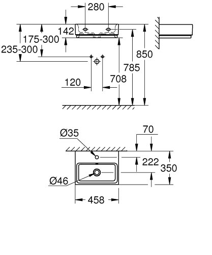 Раковина подвесная Grohe Cube Ceramic 455х350 мм (3948300H)