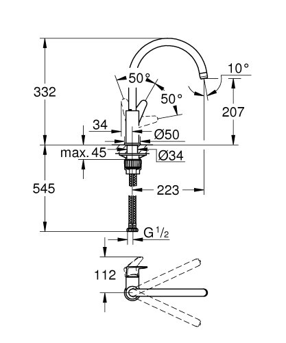 Смеситель для мойки GROHE BAU CURVE 31231001