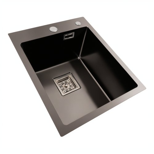 Мойка PVD черная Platinum Handmade HSBB (квадратный сифон, 3.0,/1.0)