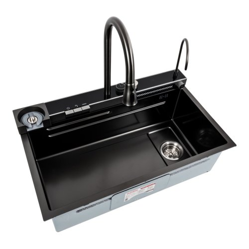 Кухонная мойка 75*45D PVD черная Platinum Handmade "ВОДОСПАД"