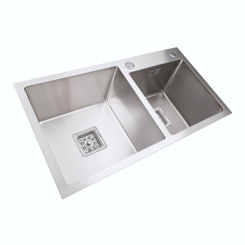 Мойка на две чаши Platinum Handmade HDB 750х410х230 нержавейка (квадратный сифон, 3.0/1.0)
