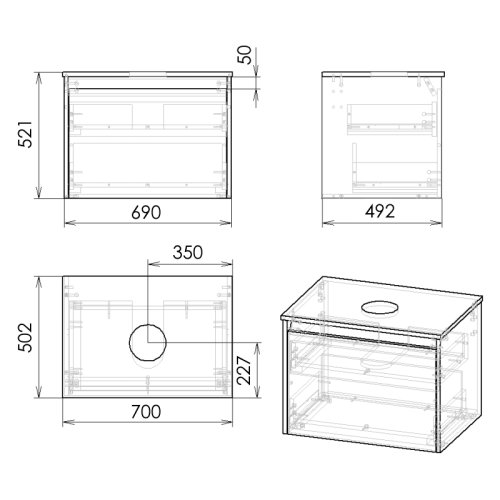 Комплект мебели IMPRESE BILOVEC 70см белый: тумба подвесная, со столешницей, 1 ящик + накладной умывальник (f3276W)
