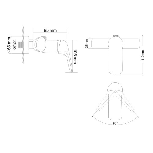 Смеситель для душа RJ FLORA, хром 35 мм (RBZ072-5)