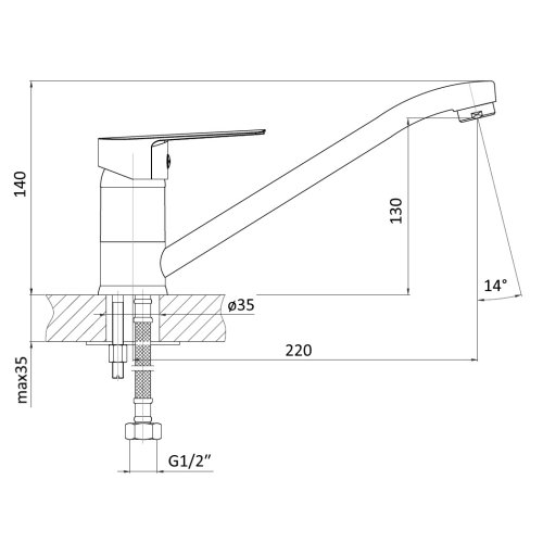 Смеситель для кухни однорычажный RJ LOTUS, излив 210 мм, хром 35 мм (RBZZ002-6)
