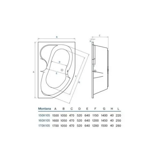Ванна Koller Pool Montana 160 L + сифон + ніжки (MONTANA160X105L+WBW0001+B70CМMA-57)